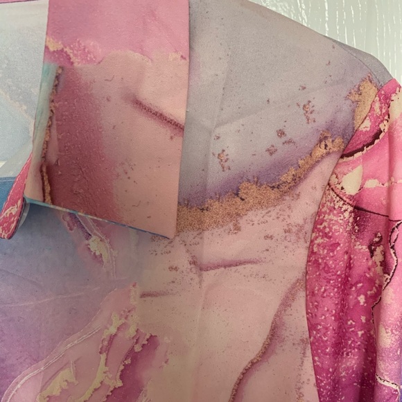 New Colourful Marble Print Satiny Long Sleeve Button Down Blouse/Shirt 🩷🩷 - Picture 6 of 9